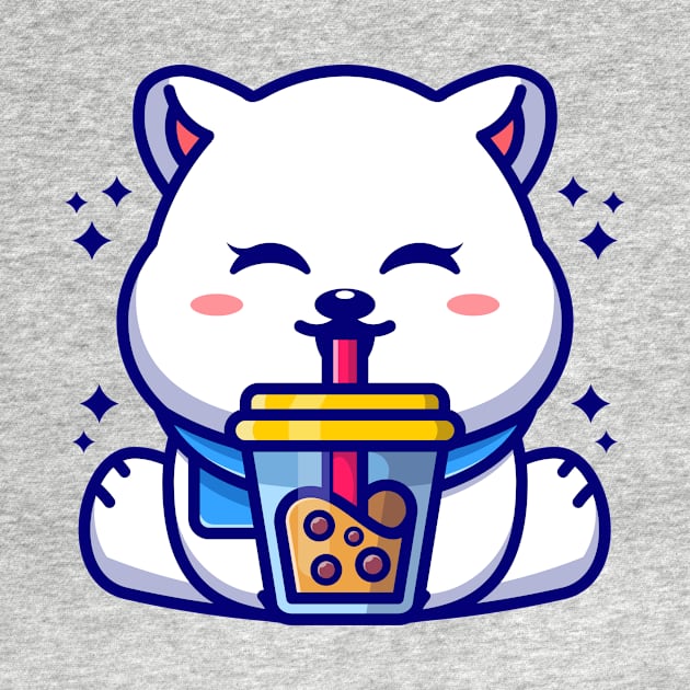 Cute polar bear drinking boba milk tea cartoon by Wawadzgnstuff